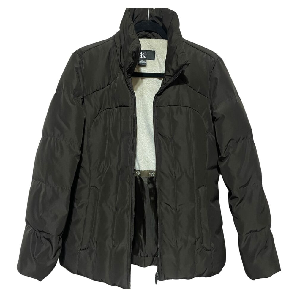 Calvin Klein Puffer Jacket Duck Down Waterfowl Feathers Brown Small